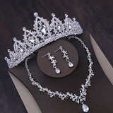New Wedding Crown and Necklace Set for Bride Jewelry Sets Pearl Rhinestone Tiara Headband Wedding Jewelry Zircon Necklace Set daiiibabyyy