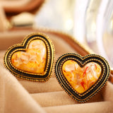 French Vintage Metal Matte Colorful Heart Stud Earrings 2022 Trend For Women Winter Simple Fashion Boucle d'oreille Ear Jewelry daiiibabyyy