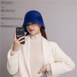 Winter Women's Solid Color Casual Face Small Bucket Hat Autumn and Winter Plush Warm Rabbit Fur Fisherman Fashionable Bonnet daiiibabyyy
