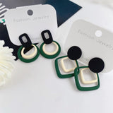 S925 New Korean Statement Earrings for Women Green Cute Geometric Dangle Drop Double Layer Earings Brincos  Fashion Jewelry daiiibabyyy