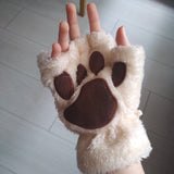 1Pair Women Girl Lovely Bear Plush Cat Paw Claw Gloves Winter Faux Fur Cute Kitten Fingerless Mittens Christmas Halloween Gloves daiiibabyyy