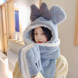 Women Stitching Color Cute Scarf 100% Wool Cold and Warm Hat  Autumn and Winter Love Scarf Winter Skiing All-in-one Hood daiiibabyyy