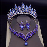 Daiiibabyyy Gorgeous Crystal Crown Bridal Jewelry Sets Wedding Necklace Tiaras Sets for Women Diadem Necklace Earrings Costume Jewelry