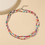17KM Y2K Style Flower Beaded Necklace for Women Bohemian Colorful Short Beaded Pearl Choker Necklace Female Jewelry daiiibabyyy