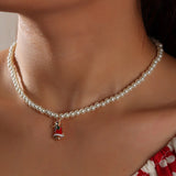 New Fashion Kpop Pearl Choker Necklace Christmas Tree Snowman Bells Snowflake Pendant Necklace For Women Jewelry Girl Party Gift daiiibabyyy