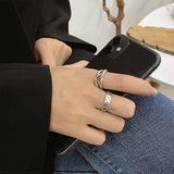 2022 Korea Trendy Metal Geometry Irregular Circular Punk Chain Rings For Women Cross Opening Index Finger Ring Accessories daiiibabyyy