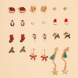 8pair/set Christmas Earrings Cute Santa Claus Snowman Christmas Tree Bell Stud Earrings For Women Fashion Party Jewelry Gifts daiiibabyyy