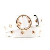 Fashion Punk Metal Eyelet Waist Belt with Chain PU Leather Women Waistband Wild Rivet Pin Buckle Belt Personality Jeans Decor daiiibabyyy