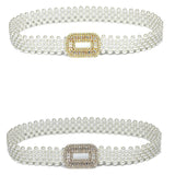New Imitation Pearl Elastic Waistband Square Buckle Rhinestone Beaded Waist Belt Dress Decor Women Elegant Wild Waist Chain daiiibabyyy