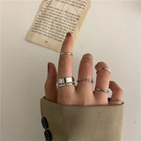 4-8Pcs/set Punk Finger Rings Minimalist Smooth Gold/Silver Geometric Metal Rings for Women Girls Party Jewelry Bijoux Femme daiiibabyyy