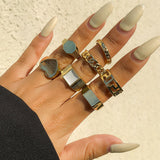 7pcs/set Vintage Metal Gold Silver Color Geometric Square Heart Finger Ring For Women Fashion Hip hop Punk Jewelry Knuckle Rings
