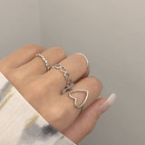 4pcs/set Gold Silver Color Geometric Hollow Heart Rings Set Korean Fashion Temperament Jewelry For Women Girls Knuckles Ring
