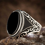 Daiiibabyyy Retro Handmade Turkish Signet Rings For Men Ancient Silver Color Carved Eagle Ring Mystic Zircon Inlay New Punk Motor Biker Ring