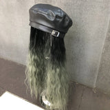 Female Short Hair Net Red Leather Navy Hat  Hot Selling Wig Hat One Detachable Autumn and Winter Full Headgear daiiibabyyy
