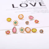 New Vintage Round Marble Opal Stone Big Stud Earrings Women Fashion Temperament Gold Ear Stud Circle Pearls Stone Jewelry daiiibabyyy