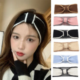 Wide Knitted Headband Bows Knotted Winter Women Turban Hair Accessories Face Wash Headband Temperament Wide-brimmed Headband daiiibabyyy