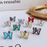 Daiiibabyyy 1Pcs Gradient Crystal Butterfly Stud Earrings For Girl Titanium steel Helix Screw Piercing Ear Bone Nails Tragus Earring Jewelry