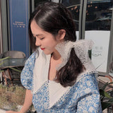 Lace Pearl Hair Rope Elegant Knotted Bow Ribbon Ins Headwear Butterfly Hair Rubber Band Korean Style Women Hair Accessories daiiibabyyy