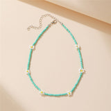 17KM Y2K Style Flower Beaded Necklace for Women Bohemian Colorful Short Beaded Pearl Choker Necklace Female Jewelry daiiibabyyy
