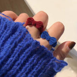 Korean Velvet Bowknot Ring for Women Girls Cute Fashion Blue Red Bow Rings Party Wedding Jewelry daiiibabyyy