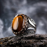 Daiiibabyyy Retro Handmade Turkish Signet Rings For Men Ancient Silver Color Carved Eagle Ring Mystic Zircon Inlay New Punk Motor Biker Ring