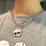 Retro Harajuku Style Cute Skeleton Short Necklaces Pendant For Women Fashion Punk Silver Color Clavicle Chain Necklace Jewelry daiiibabyyy