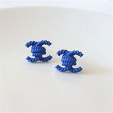 HUANZHI 2021 New S925 Blue Vintage Paint Geometric Irregular Folds Stud Earrings for Women Girls Travel Jewelry Gifts daiiibabyyy