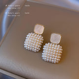 High Sense Simple Rice Pearl White Square Pendant Earrings For Woman 2021 in New Korean Fashion Jewelry Girls Sexy Accessories daiiibabyyy