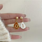 Elegant retro style geometric asymmetrical flower earrings, 2022 stylish Korean women for earrings party jewelry gifts daiiibabyyy