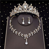 Daiiibabyyy Korean Crystal Bridal Jewelry Sets for Women Bride Tiaras Sets Crown Necklace Earrings Wedding Jewelry Sets