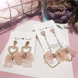 Korean Handmade Pink Lace Bow-Knot Princess Female Dangle Earrings For Women Fashion Imitation Pearl Heart Drop Brincos Jewelry daiiibabyyy