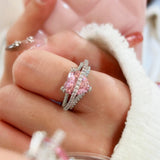 Daiiibabyyy Fashion Pink Blue Zircon Crystal Criss Heart Open Rings For Women 2023 New Jewelry Adjustable Ring
