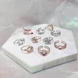 Fashion Delicate Zircon Crystal Shell Flower Heart Rings For Women Fashion Adjustable Rings Sweet Moon  Micro Pave Party Gifts