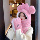 Women Stitching Color Cute Scarf 100% Wool Cold and Warm Hat  Autumn and Winter Love Scarf Winter Skiing All-in-one Hood daiiibabyyy