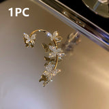 Daiiibabyyy New Shiny Zircon Butterfly Ear Clip Cuff Ear Hanging Earrings for Women Fashion Fine Fake Pierced Clip Earrings Party Jewelry