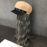 Female Short Hair Net Red Leather Navy Hat  Hot Selling Wig Hat One Detachable Autumn and Winter Full Headgear daiiibabyyy