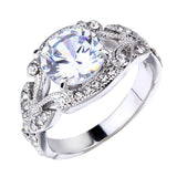 Creativity Silver Color Women's Ring Vintage Leaf White Zircon Crystal Wedding Rings for Women Party Bridal Engagement Jewelry daiiibabyyy
