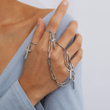 Punk Cool Hip Pop Multi-layer Adjustable Chain Four Fingers Open Alloy Women Rotate Rings for Women Party Gift daiiibabyyy