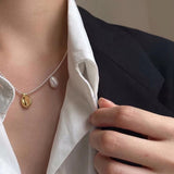 Fashion Pearl Metal Oval Charm Pendants Necklaces For Women Simple Clavicle Chain Bead Chain Choker Trendy Neck Jewelry Gifts daiiibabyyy