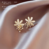 2021 New Style Temperament Flower Pearl Tassel Drop Earrings For Woman Korean Design Girl's Elegant Jewelry Luxury Accessories daiiibabyyy