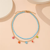 17KM Y2K Style Flower Beaded Necklace for Women Bohemian Colorful Short Beaded Pearl Choker Necklace Female Jewelry daiiibabyyy