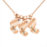 Personalized 1-4 Baby Feet Engraving Kids Names Necklace with Birthstone for Ladies or New Mom Mothers Day Gift Custom Footprint