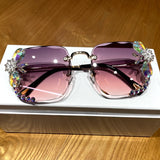 Sunglasses women  new fashon Vinage Sqaure luxury glasses Rimless rhinesotne sunglasses Shades For Women Summer oculos daiiibabyyy