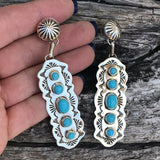 Latest Fashion Women's Silver Color Inlaid Blue Stone Drop Earrings for Women Retro Engraving Pattern Engagement Party Jewelry daiiibabyyy