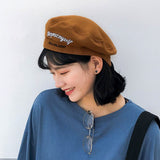 Elegant Female Beret Hat Casual Streetwear 90s Girls Beret Cap Female French Beret Cap Women Embroidery letters Painter hats daiiibabyyy