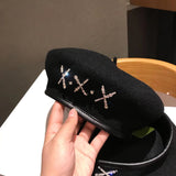 Daiiibabyyy Female Winter Headwear Beautiful Starfish Rhinestone Woolen Knitted Caps Women Fashion Pure Wool Beret Hats