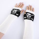 Women Girl Elbow Gloves Half Winter Warmer Skull Knitted Long Fingerless Fashion Gloves Elbow Mittens Christmas Gift Accessories daiiibabyyy