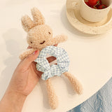 Daiiibabyyy Korean Cute Lamb Velvet Bunny Hair Ties for Women Cartoon Plaid Head Rope Girl Cute Women Ponytail Hair Ties Elastic Band