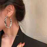 European and American Exaggerated Black and White Artificial Leather Hoop Earrings For Woman Gothic Fashion Jewelry Accessories daiiibabyyy