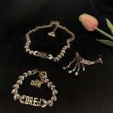 Necklace Ring Earrings for Women Letter Wheat Retro Crystal Jewelry Wing Tassel Earrings Earrings Jewelry Wholesale